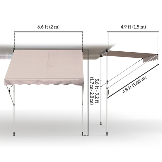 Outsunny 6.6'x5' Manual Retractable Patio Awning Window Door Sun Shade Deck Canopy Shelter Water Resistant UV Protector Beige