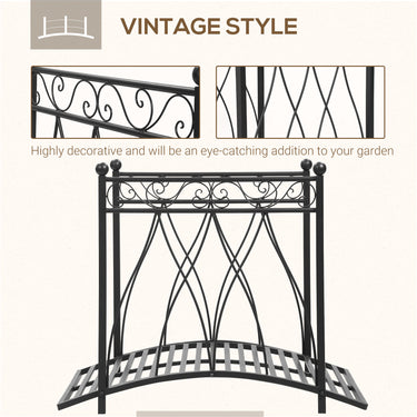 Outsunny 3.3FT Classic Garden Bridge with Safety Railings Arc Footbridge Decorative Pond Bridge for Backyard Creek Stream, Black