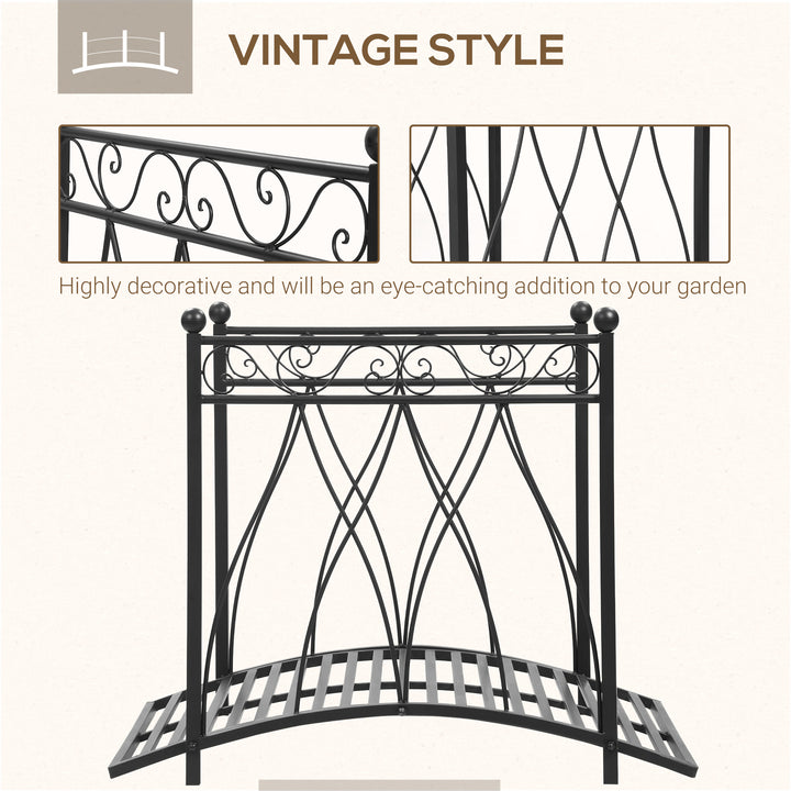 Outsunny 3.3FT Classic Garden Bridge with Safety Railings Arc Footbridge Decorative Pond Bridge for Backyard Creek Stream, Black