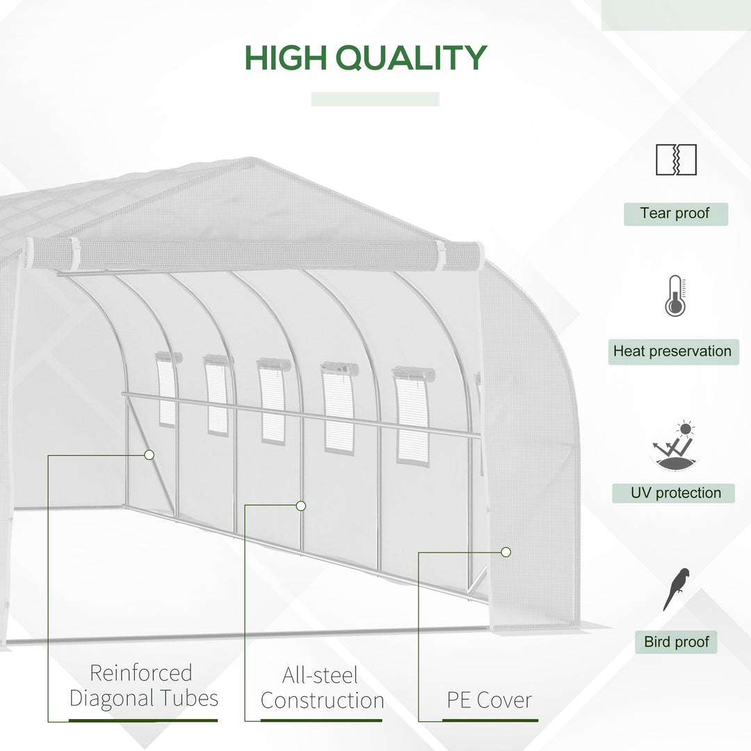 Outsunny 26' x 10' x 7' Large Steeple Walk-in Greenhouse Outdoor Garden Plant Seed Tunnel Grow Tent Steel Frame, Green