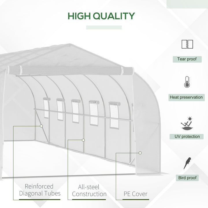 Outsunny 26' x 10' x 7' Large Steeple Walk-in Greenhouse Outdoor Garden Plant Seed Tunnel Grow Tent Steel Frame, Green