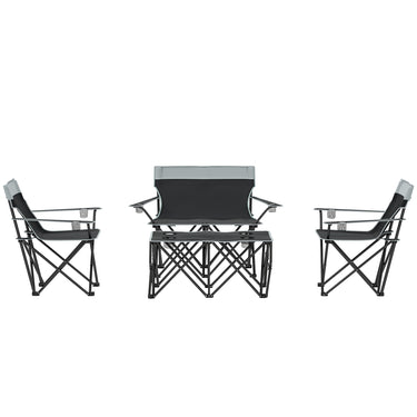 Outsunny 4 Piece Folding Camping Table and Chairs, Outdoor Lawn Chair Set w/ Table, Cup Holders for Hiking, Picnic, Grey