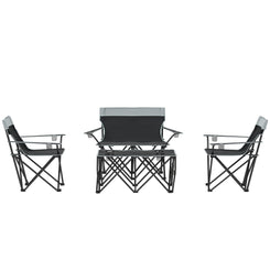Outsunny 4 Piece Folding Camping Table and Chairs, Outdoor Lawn Chair Set w/ Table, Cup Holders for Hiking, Picnic, Grey