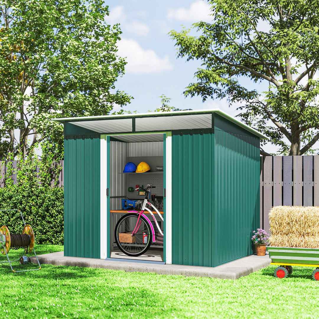Outsunny 6' x 8.5' Outdoor Metal Garden Shed Utility Tool Storage Steel Backyard House, Dark Green