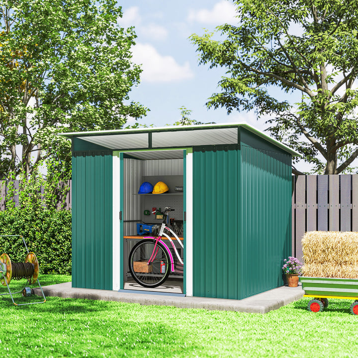Outsunny 6' x 8.5' Outdoor Metal Garden Shed Utility Tool Storage Steel Backyard House, Dark Green
