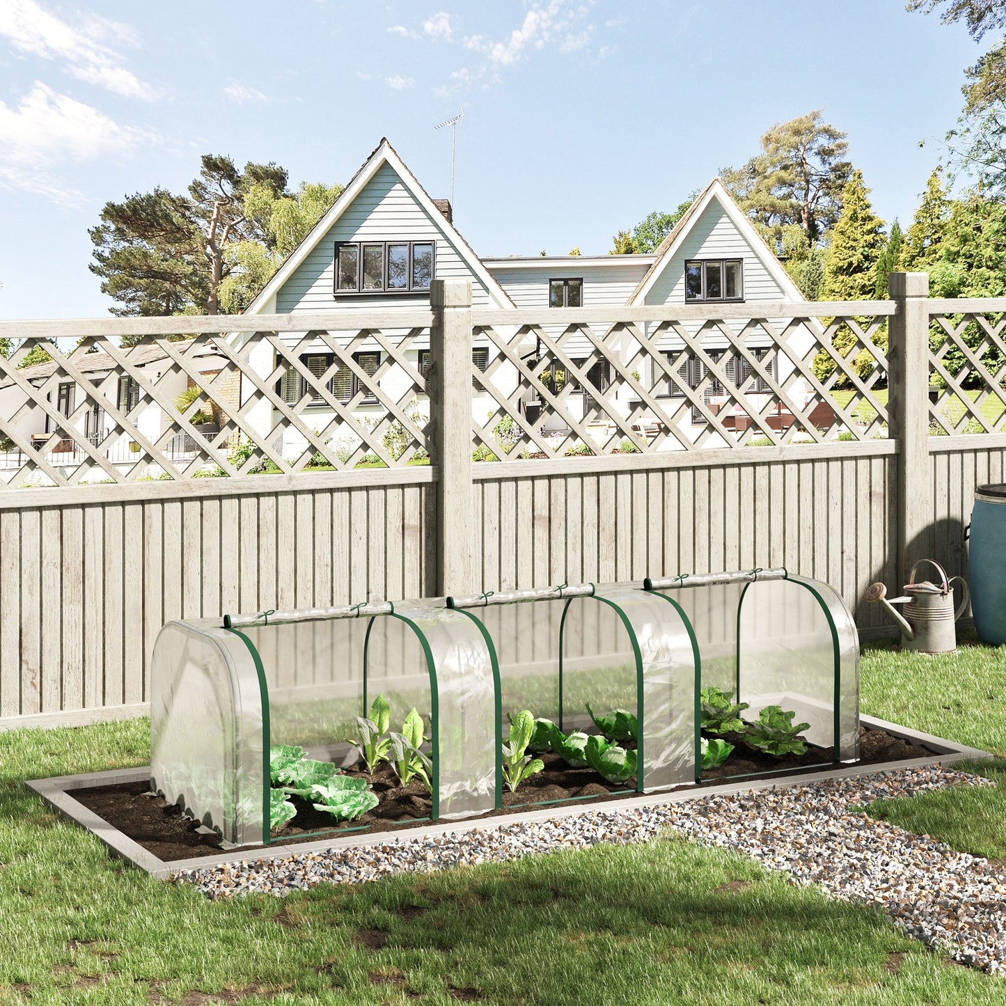 Outsunny 138"x39"x32" Transparent PVC Mini Tunnel Greenhouse Garden Green Grow Shed Portable Plant Flower Warm House Steel Frame Zipped Doors