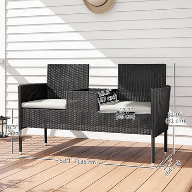 Outsunny Patio Furniture w/ Mid-Table PE Rattan Loveseat w/ Cushion, Cream White