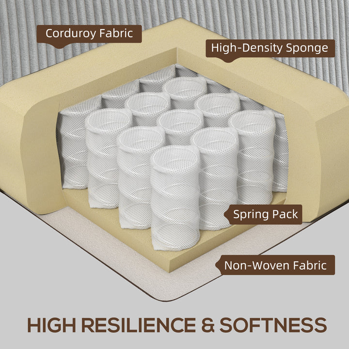 HOMCOM Three Seater Sofa, Fabric 3 Seater Couch with Spring Cushion and Cup Holders for Living Room, Bedroom, Cream White