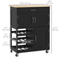 HOMCOM Rolling Kitchen Cart, Kitchen Island with Storage Drawer, 9-bottle Wine Rack, Door Cabinets, Wooden Countertop, White