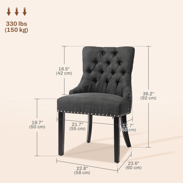 HOMCOM Swoop Air Linen Fabric Dining Chair Set of 2 with Nailhead Trim and Wood Legs, Dark Grey