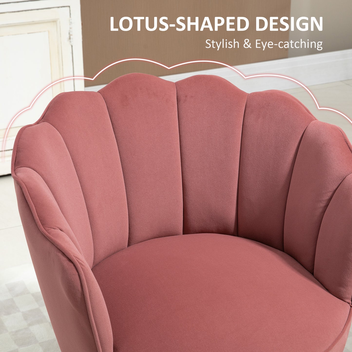 HOMCOM Modern Accent Chair Leisure Club Chair with Velvet-Touch Fabric Wood Legs for Living Room, Pink