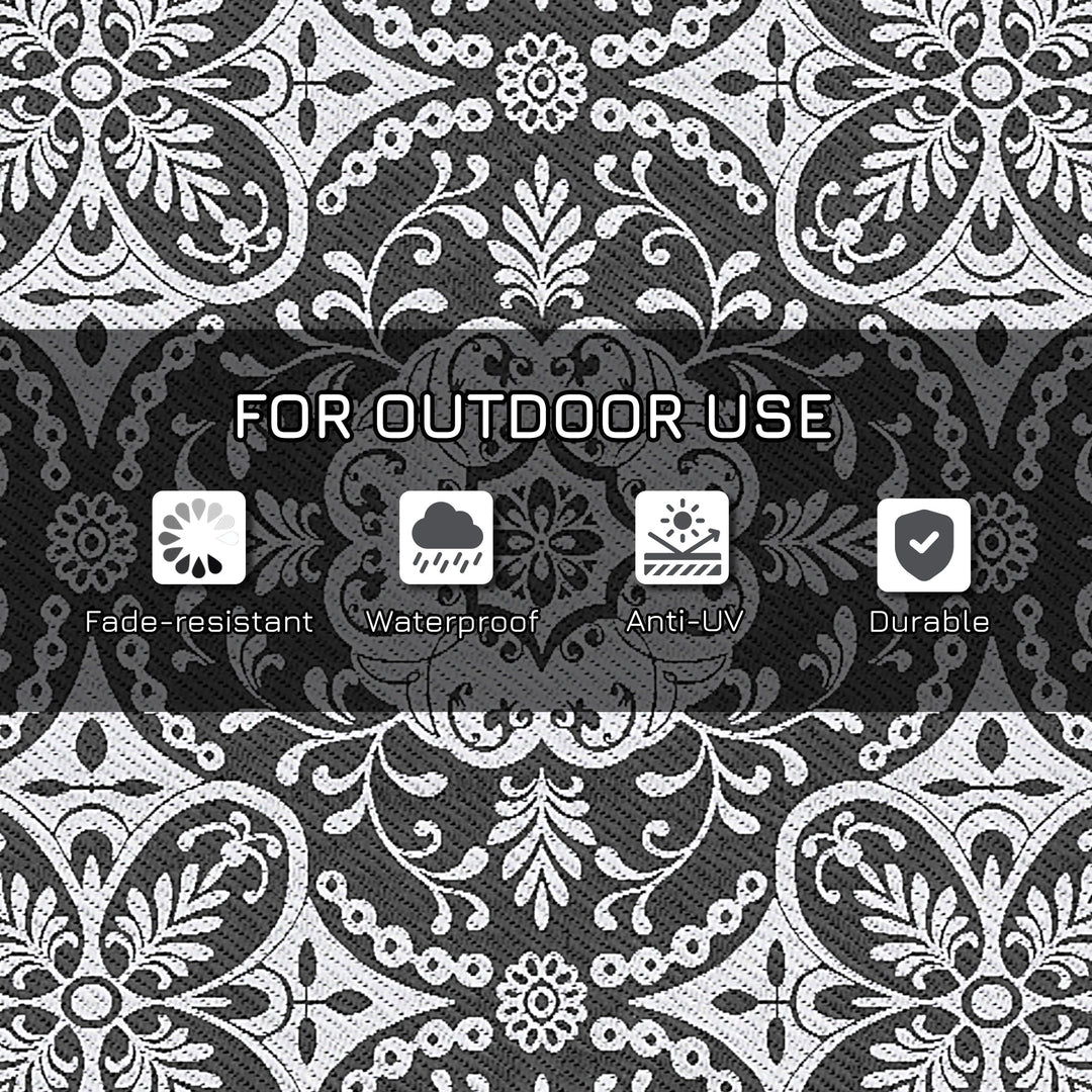 Outsunny Portable Outdoor Rug with Carry Bag, 9' x 18' Reversible Mat, Waterproof Plastic Straw RV Rug for Backyard, Deck, Picnic, Beach, Camping, Gray & White Flower