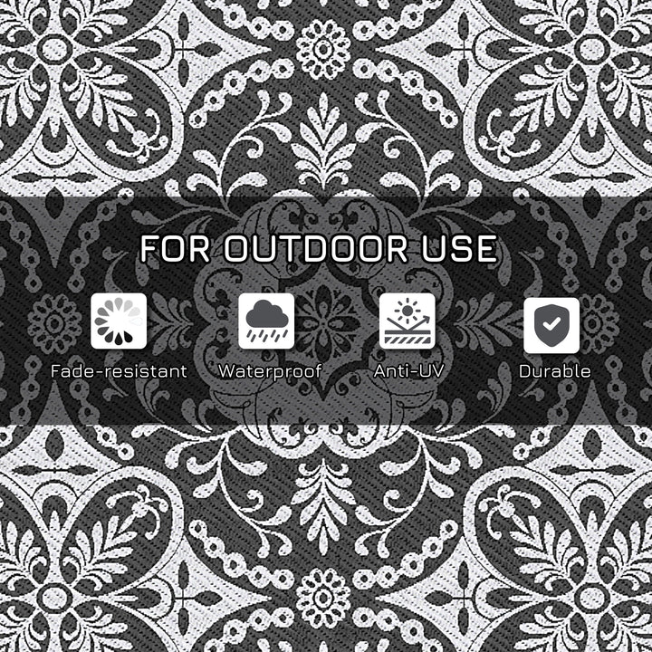 Outsunny Portable Outdoor Rug with Carry Bag, 9' x 18' Reversible Mat, Waterproof Plastic Straw RV Rug for Backyard, Deck, Picnic, Beach, Camping, Gray & White Flower