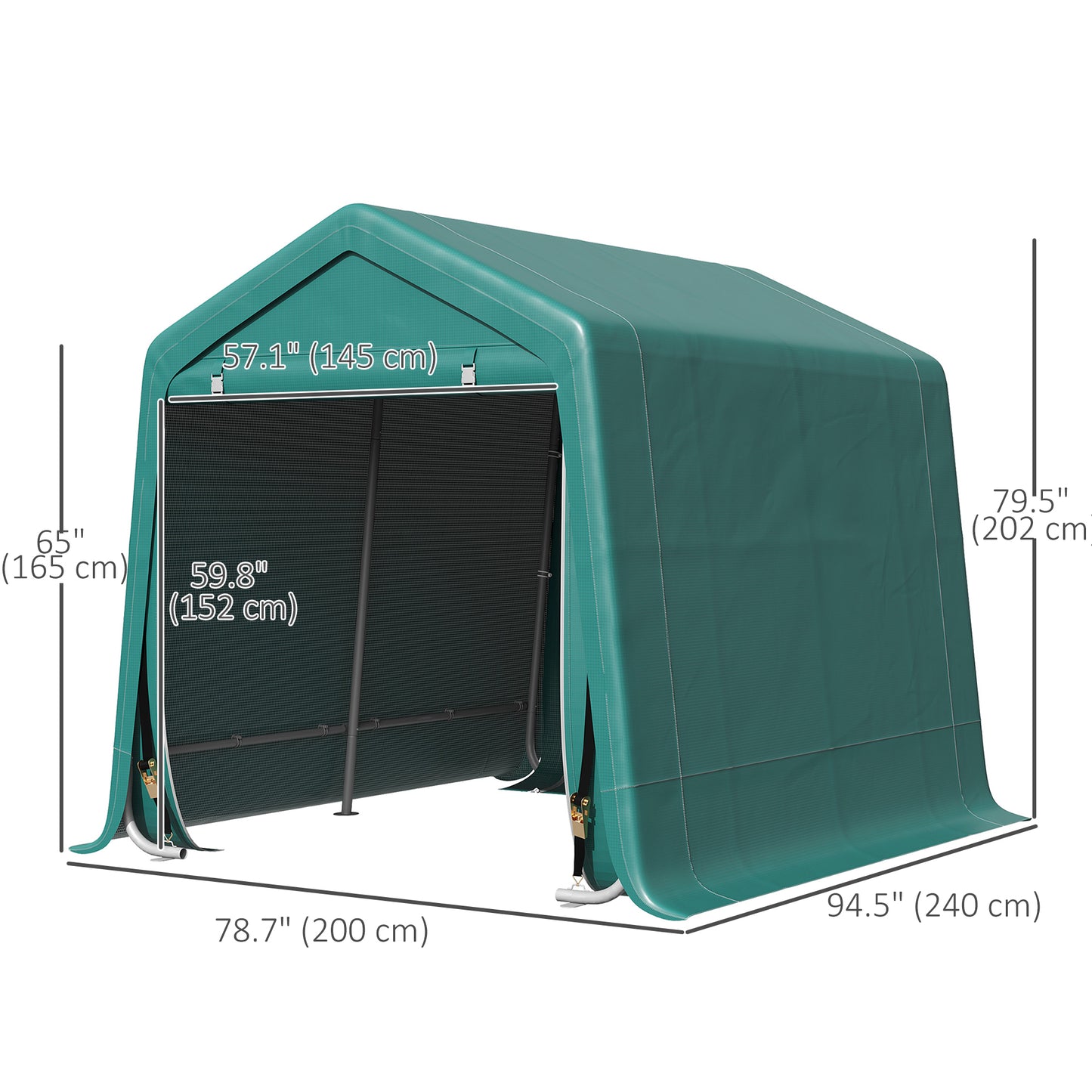 Outsunny 7.9' x 6.6' Garden Storage Tent, Patio Storage Shelter w/ Metal Frame and Double Zipper Doors, Dark Grey