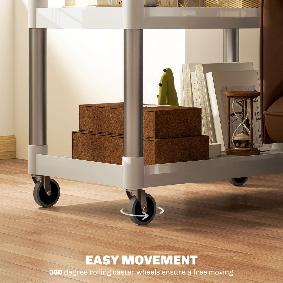 HOMCOM 3-Tier Utility Cart Large Rolling Storage Trolley with 3 Shelves Metal Clean Service Cart, Restaurant, Hotel, Livingroom, Silver and Grey