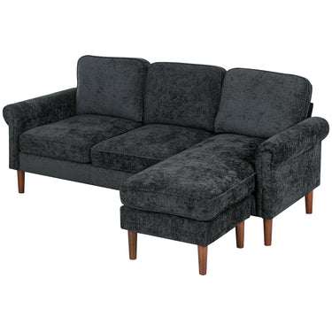 HOMCOM L Shape Sofa, Modern Sectional Couch with Changeable Chaise Lounge, Wooden Legs, Corner Sofa for Living Room, Black