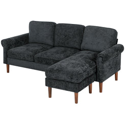 HOMCOM L Shape Sofa, Modern Sectional Couch with Changeable Chaise Lounge, Wooden Legs, Corner Sofa for Living Room, Black