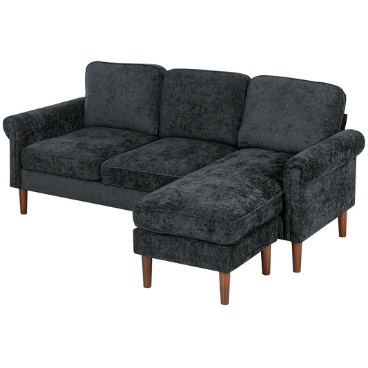 HOMCOM L Shape Sofa, Modern Sectional Couch with Changeable Chaise Lounge, Wooden Legs, Corner Sofa for Living Room, Black