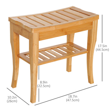 HOMCOM 20" Bamboo Shower Bench Bathroom Stool Spa Bath Seat Organizer Storage Shelf