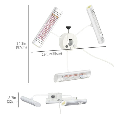 Outsunny Electric Patio Heater with 3 Heating Panels and Ultra-low Glare, Aluminum Alloy Parasol Heater with Infrared Remote Control for Garden Pergola Gazebo Umbrella, Silver