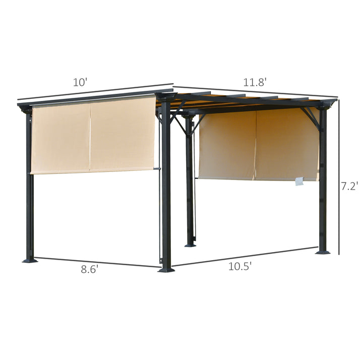 Outsunny 12' x 10' Outdoor Patio Gazebo Pergola with Retractable Canopy Roof, Steel Frame with Stakes, Unique Design, Beige