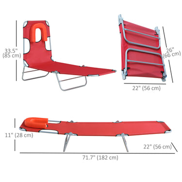 Outsunny Outdoor Lounge Chair, Adjustable Folding Chaise Lounge with Face Cavity, Tanning Chair Sun Lounger Bed Recliner, Red