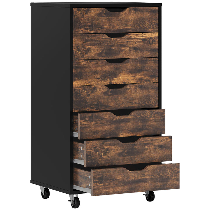 Vinsetto 7-drawer Vertical File Cabinet for Home Office, Storage Cabinet with Wheels, 18.7"x15.6"x35.4", Black