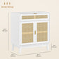 HOMCOM Boho Sideboard Storage Cabinet with Rattan Doors, Black