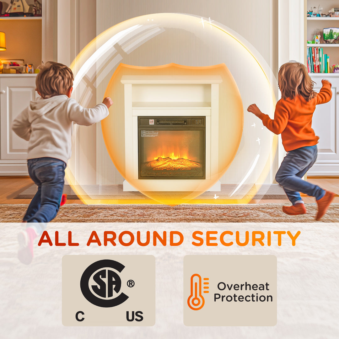 HOMCOM 27" Freestanding Electric Fireplace with Mantel, 1400W Replaceable Fireplace Insert Heater with Timer, White