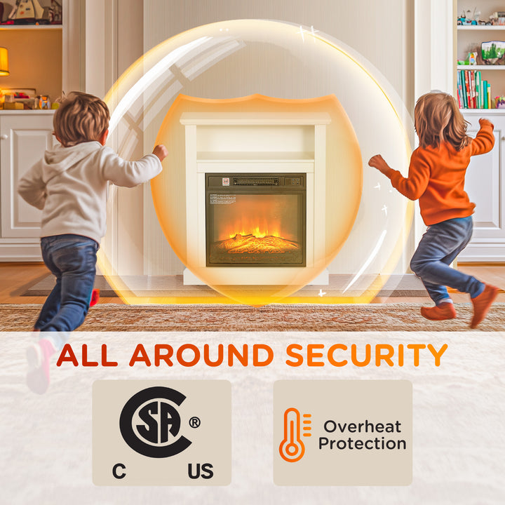 HOMCOM 27" Freestanding Electric Fireplace with Mantel, 1400W Replaceable Fireplace Insert Heater with Timer, White