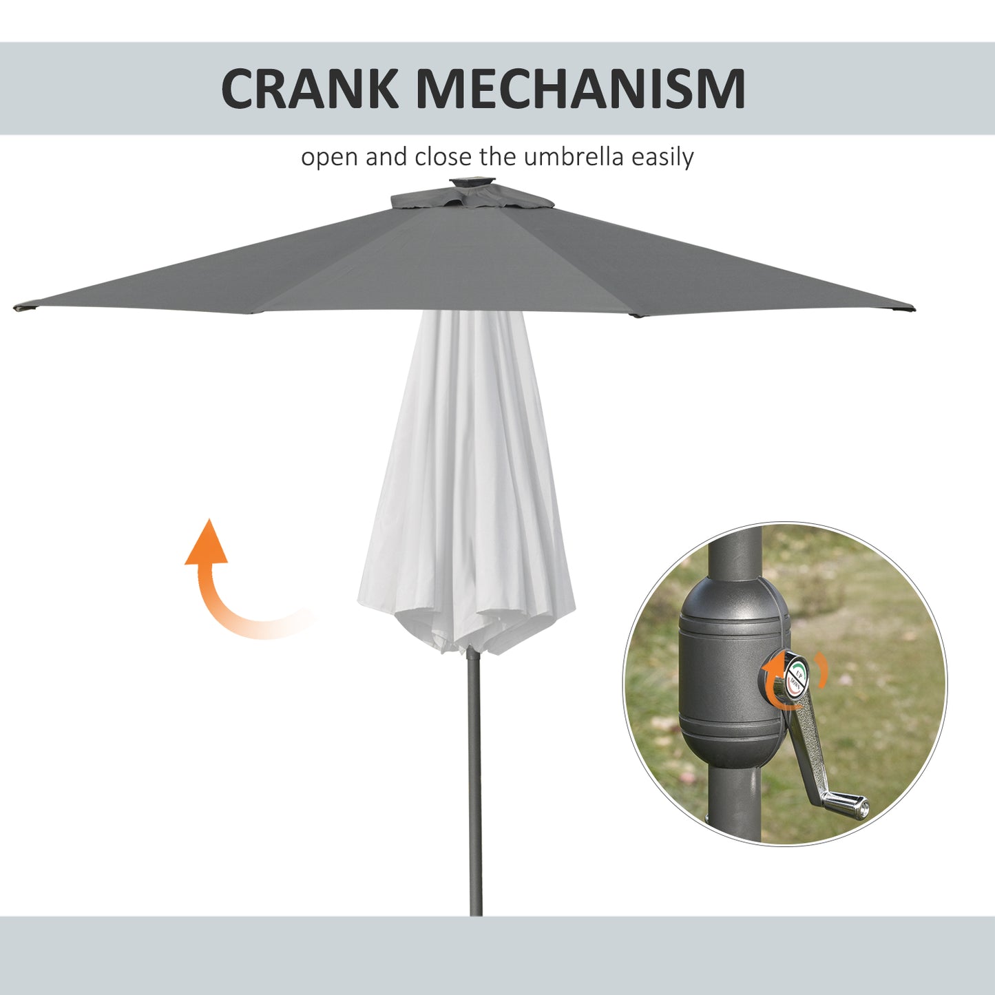 Outsunny 9ft Solar Patio Umbrella Outdoor Sunshade 24 LED Lights Tilt Canopy, Charcoal Grey