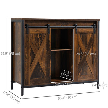 HOMCOM Industrial Sideboard, Buffet Cabinet with Sliding Barn Doors, Storage Cabinets and Adjustable Shelves for Living Room, Kitchen, Home Bar, Rustic Brown