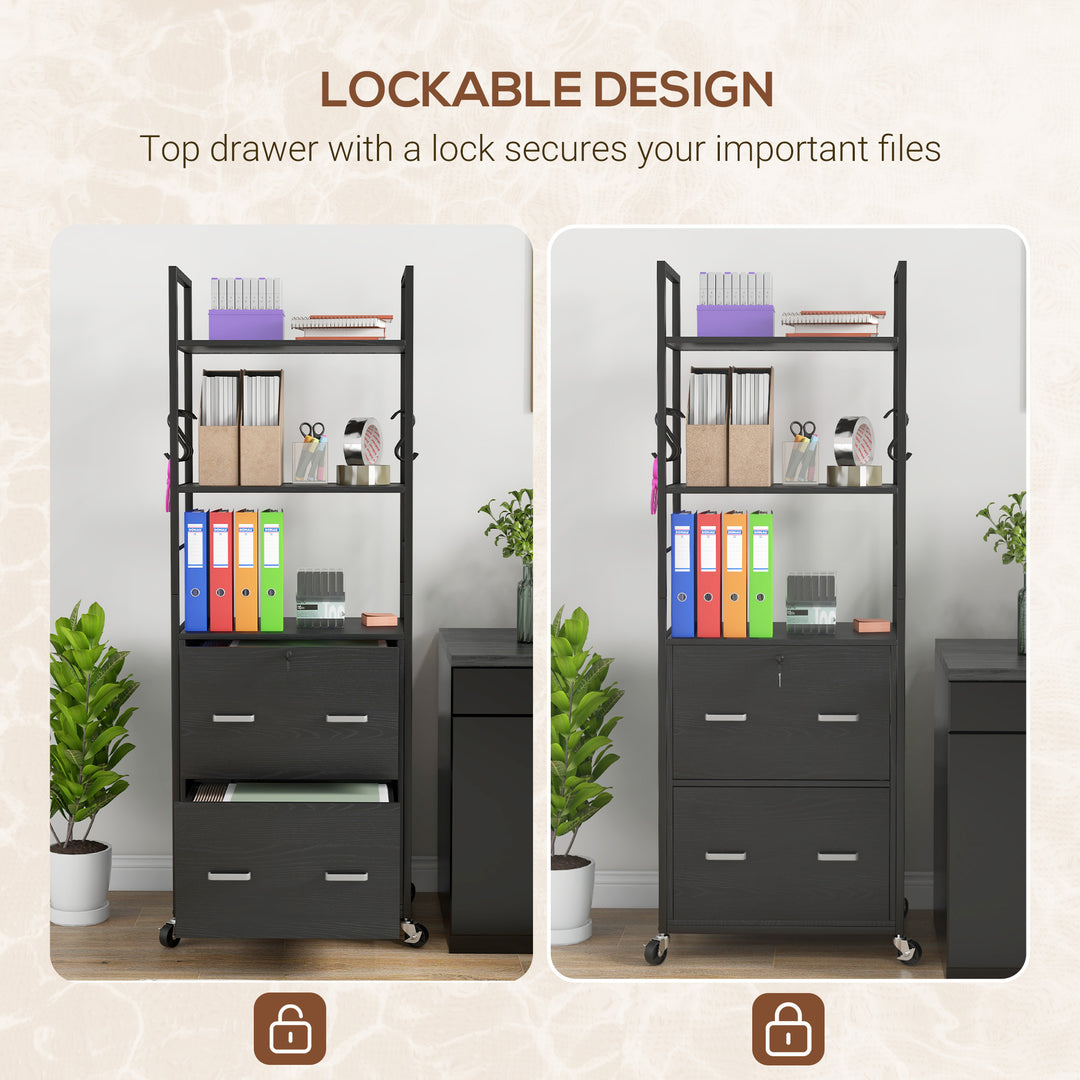 Vinsetto Mobile Filing Cabinet 2 Drawer File Cabinet with Key Adjustable Hanging Bar for Letter A4 and Legal Size Black