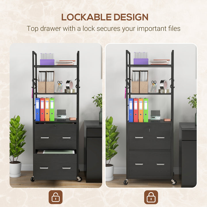 Vinsetto Mobile Filing Cabinet 2 Drawer File Cabinet with Key Adjustable Hanging Bar for Letter A4 and Legal Size Black
