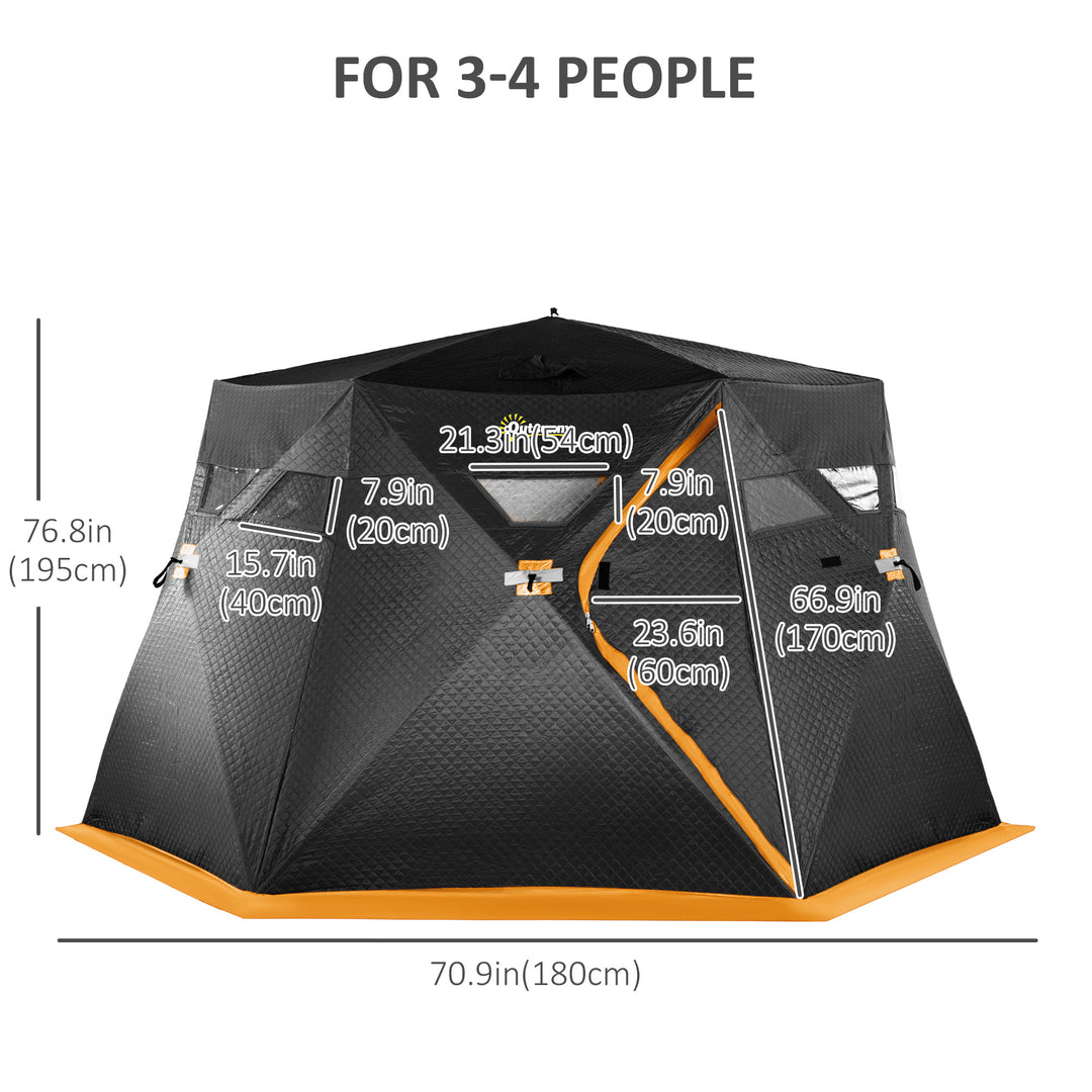 Outsunny 4 Person Insulated Ice Fishing Shelter, Pop-Up Portable Ice Fishing Tent with Carry Bag and Two Doors for -22℉, Black