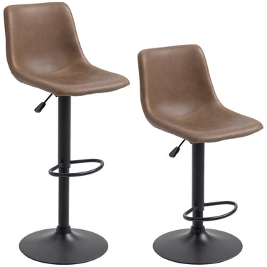 HOMCOM Adjustable Counter Height Bar Stools Set of 2, 360Â° Swivel Kitchen Counter Stools Dining Chairs with Backs, Vintage Leather, Brown
