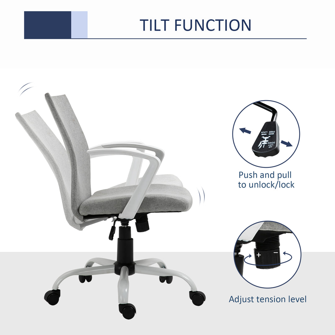 Vinsetto Linen Mid Back Office Chair With Tilt Function, Swivel Computer Chair, Charcoal Grey