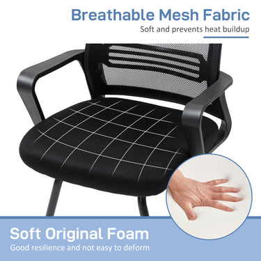 HOMCOM Ergonomic Desk Chair No Wheels, Padded Mesh Office Waiting Room Reception Chair with Sled Base, Black