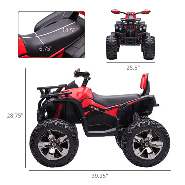Aosom Kids Ride-on Car, 12V/10AH Four Wheeler Kids ATV, Battery Powered Off-Road Quad with MP3, Headlights, Suspension, 1.8-5 mph, Red