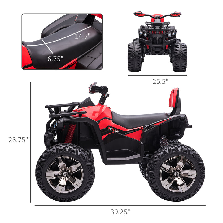 Aosom Kids Ride-on Car, 12V/10AH Four Wheeler Kids ATV, Battery Powered Off-Road Quad with MP3, Headlights, Suspension, 1.8-5 mph, Red