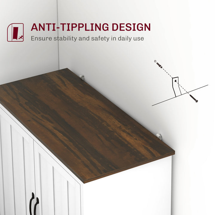 HOMCOM Kitchen Sideboard, Modern Storage Cabinet with Beadboard Doors and Adjustable Shelf for Dining Room, White