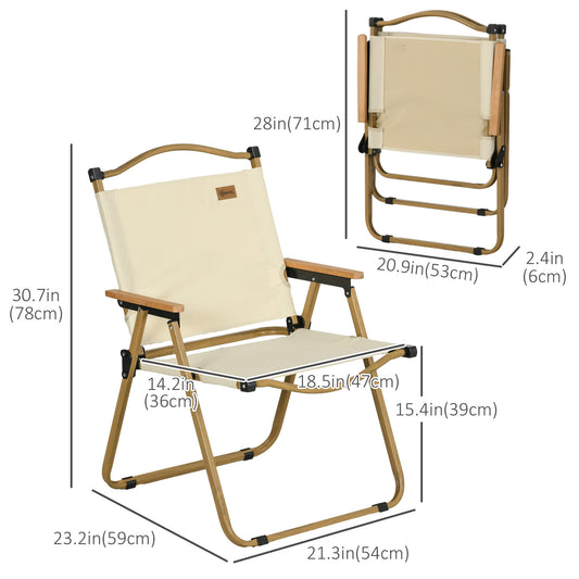 Outsunny Set of 2 Camping Chair, Lightweight Folding Chair, Portable Armchairs, Excellent for Festivals, Fishing, Beach and Hiking, Beige