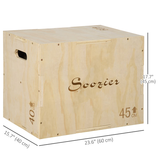 Soozier 3-in-1 Wooden Plyo Box, Plyometric Jump Box with Handle Openings for Home Gym, Workout Training, Natural