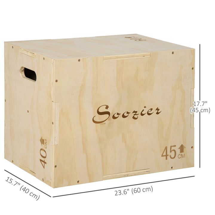 Soozier 3-in-1 Wooden Plyo Box, Plyometric Jump Box with Handle Openings for Home Gym, Workout Training, Natural