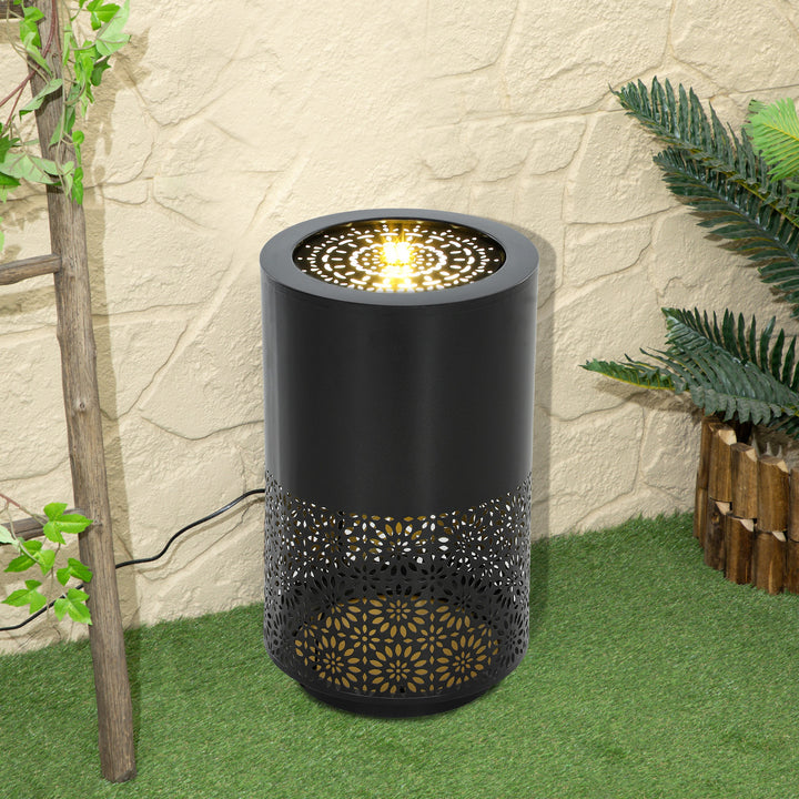 Outsunny 21" Tall Garden Waterfall Fountain with LED Lights, Outdoor Water Fountain Water Feature with Adjustable Flow, Black