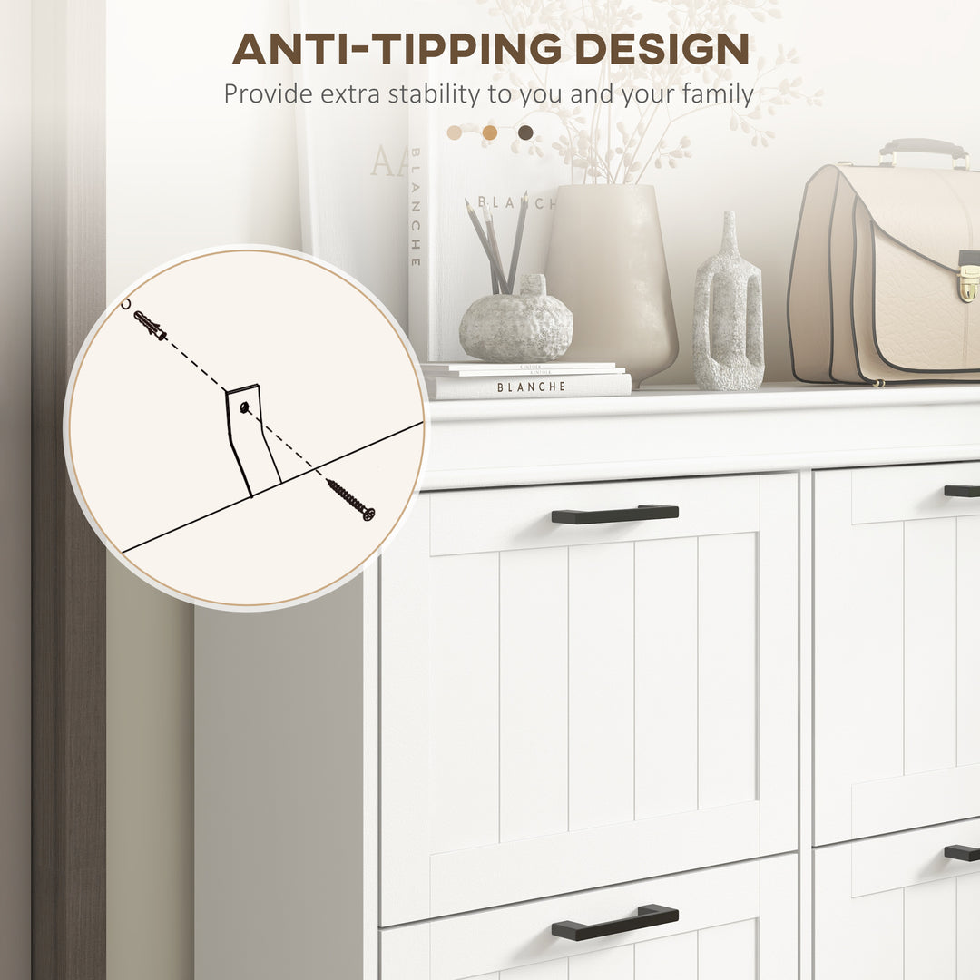 HOMCOM Shoe Storage Cabinet with 4 Flip Drawers and Adjustable Shelves, Narrow Shoe Cabinet for 20 Pairs of Shoes, White