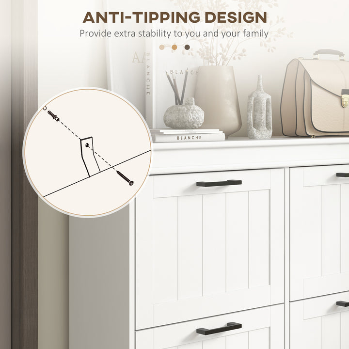 HOMCOM Shoe Storage Cabinet with 4 Flip Drawers and Adjustable Shelves, Narrow Shoe Cabinet for 20 Pairs of Shoes, White