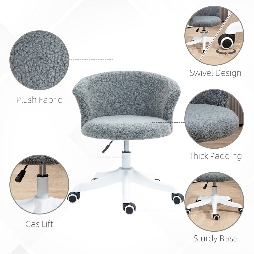 Vinsetto Armless Office Chair, Fluffy Computer Desk Chair with Adjustable Height, Swivel Wheels, Mid Back, White