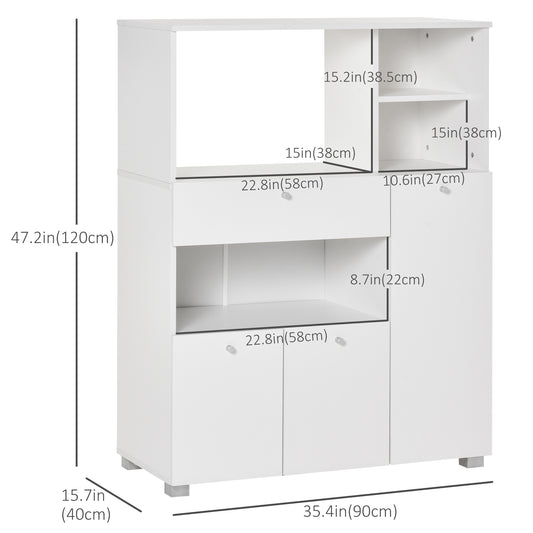 HOMCOM Compact Kitchen Pantry Cabinet Server Hutch Storage Buffet with Microwave Oven Stand Drawer and Shelves, White
