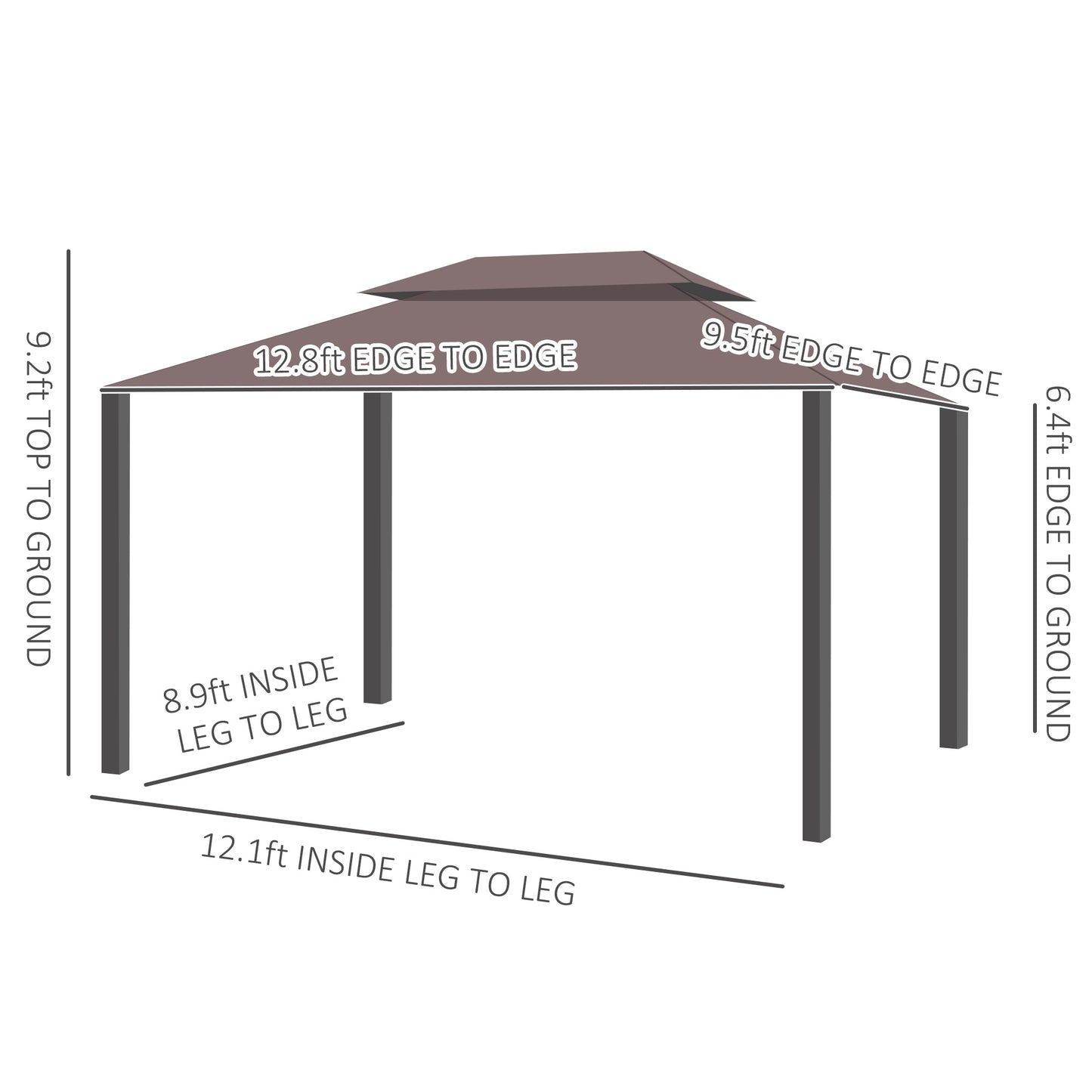 Outsunny 10 x 13ft Aluminum Frame Gazebo Canopy Double Tier Garden Shelter with Netting and Curtains, Coffee